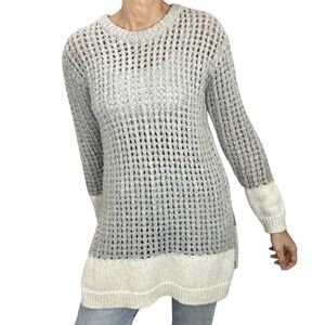 Line the Label Canada grey white open knit crew neck tunic sweater M